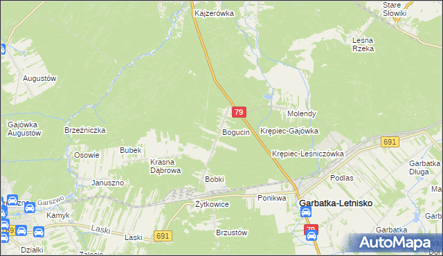 mapa Bogucin gmina Garbatka-Letnisko, Bogucin gmina Garbatka-Letnisko na mapie Targeo
