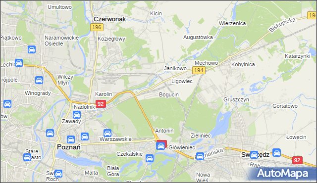 mapa Bogucin gmina Swarzędz, Bogucin gmina Swarzędz na mapie Targeo