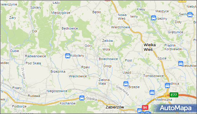 mapa Bolechowice gmina Zabierzów, Bolechowice gmina Zabierzów na mapie Targeo