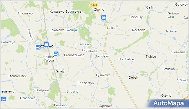 mapa Bonisław gmina Gozdowo, Bonisław gmina Gozdowo na mapie Targeo