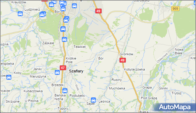 mapa Bór gmina Szaflary, Bór gmina Szaflary na mapie Targeo