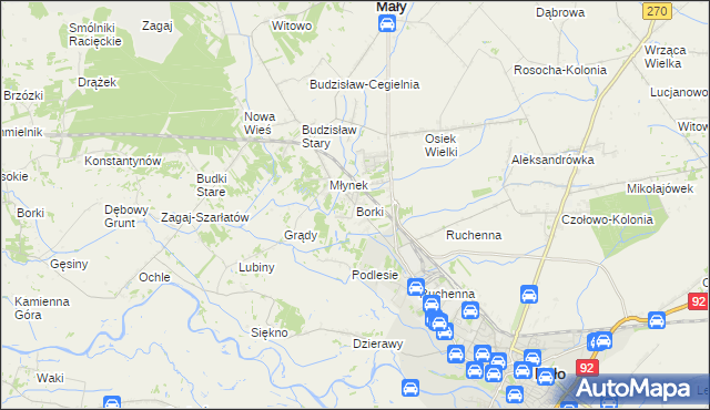 mapa Borki gmina Koło, Borki gmina Koło na mapie Targeo