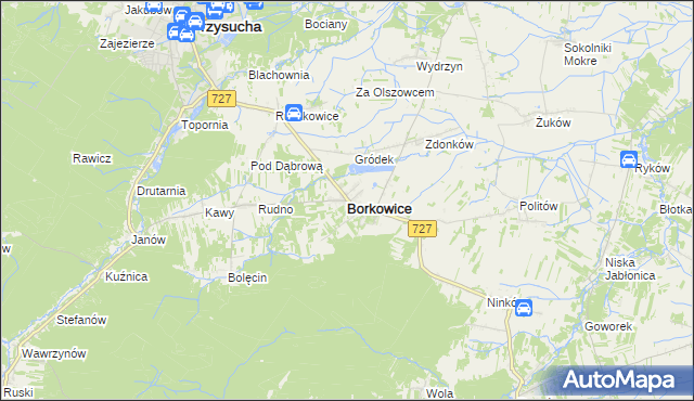 mapa Borkowice powiat przysuski, Borkowice powiat przysuski na mapie Targeo