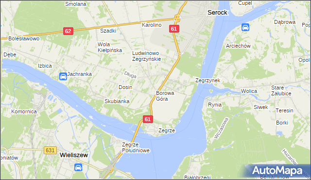 mapa Borowa Góra gmina Serock, Borowa Góra gmina Serock na mapie Targeo
