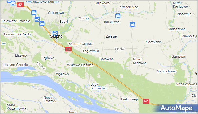 mapa Borowice gmina Bodzanów, Borowice gmina Bodzanów na mapie Targeo