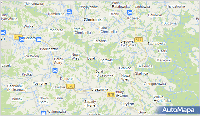 mapa Borówki gmina Chmielnik, Borówki gmina Chmielnik na mapie Targeo