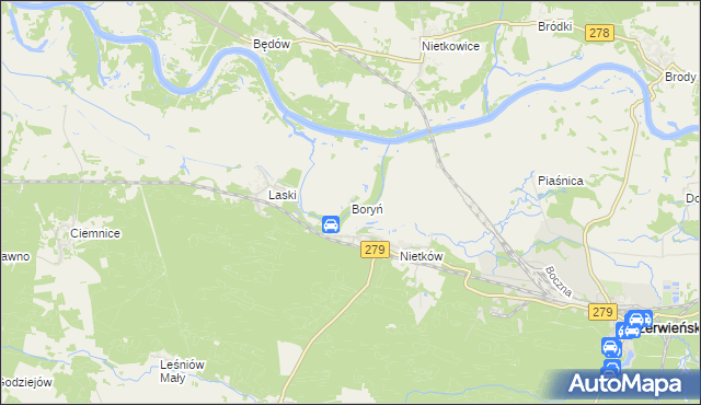 mapa Boryń gmina Czerwieńsk, Boryń gmina Czerwieńsk na mapie Targeo