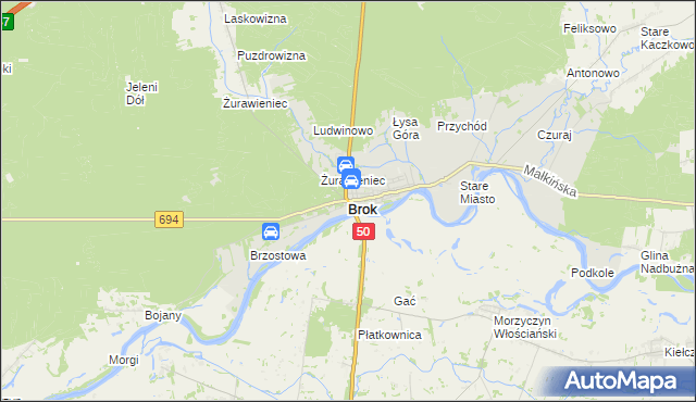 mapa Brok powiat ostrowski, Brok powiat ostrowski na mapie Targeo