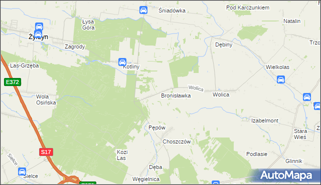 mapa Bronisławka gmina Kurów, Bronisławka gmina Kurów na mapie Targeo