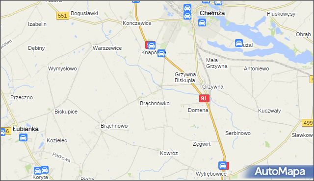 mapa Browina gmina Chełmża, Browina gmina Chełmża na mapie Targeo