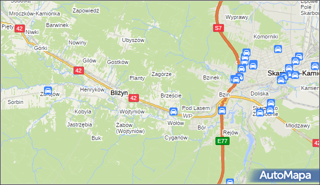 mapa Brzeście gmina Bliżyn, Brzeście gmina Bliżyn na mapie Targeo