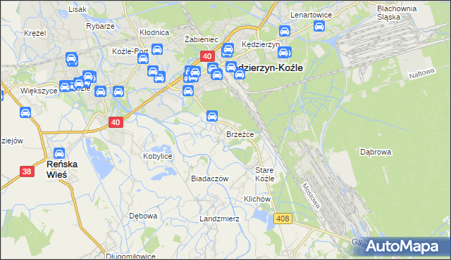 mapa Brzeźce gmina Bierawa, Brzeźce gmina Bierawa na mapie Targeo