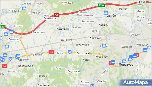 mapa Brzezówka gmina Ropczyce, Brzezówka gmina Ropczyce na mapie Targeo