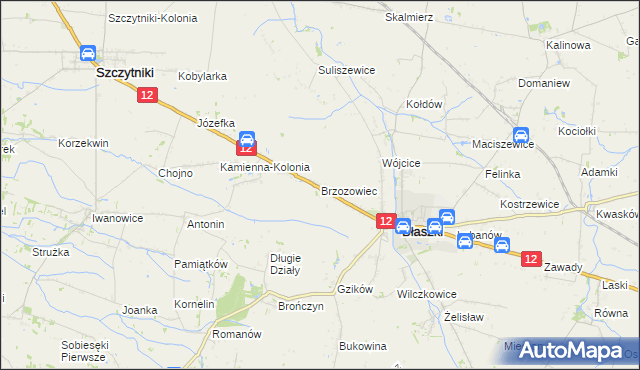 mapa Brzozowiec gmina Błaszki, Brzozowiec gmina Błaszki na mapie Targeo