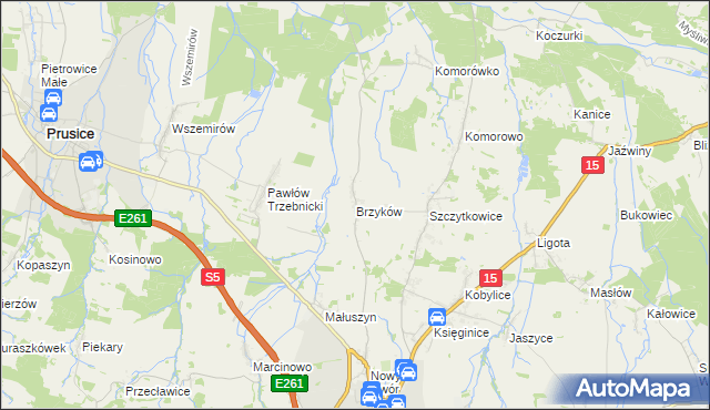 mapa Brzyków gmina Trzebnica, Brzyków gmina Trzebnica na mapie Targeo