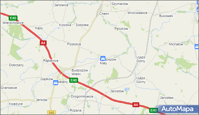 mapa Budziszów Mały, Budziszów Mały na mapie Targeo