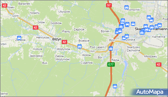 mapa Bugaj gmina Bliżyn, Bugaj gmina Bliżyn na mapie Targeo