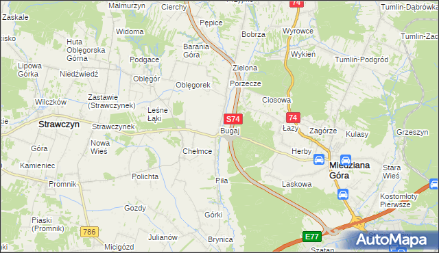 mapa Bugaj gmina Strawczyn, Bugaj gmina Strawczyn na mapie Targeo
