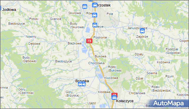 mapa Bukowa gmina Brzostek, Bukowa gmina Brzostek na mapie Targeo