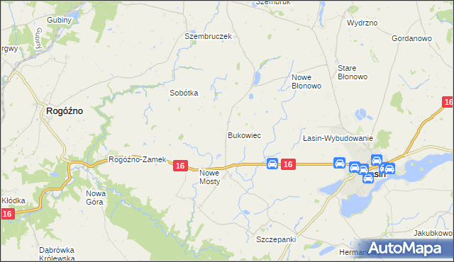 mapa Bukowiec gmina Rogóźno, Bukowiec gmina Rogóźno na mapie Targeo