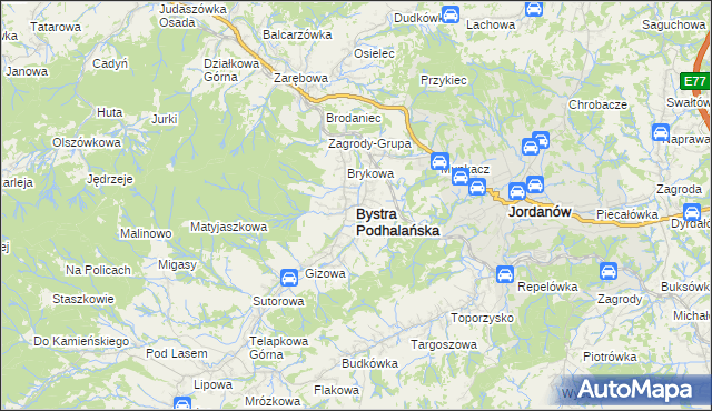 mapa Bystra Podhalańska, Bystra Podhalańska na mapie Targeo