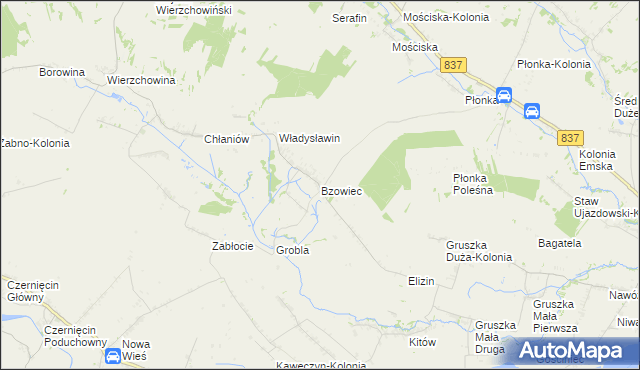 mapa Bzowiec gmina Rudnik, Bzowiec gmina Rudnik na mapie Targeo