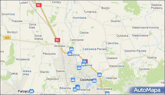 mapa Cedrowice-Parcela, Cedrowice-Parcela na mapie Targeo