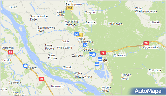 mapa Celejów gmina Wilga, Celejów gmina Wilga na mapie Targeo