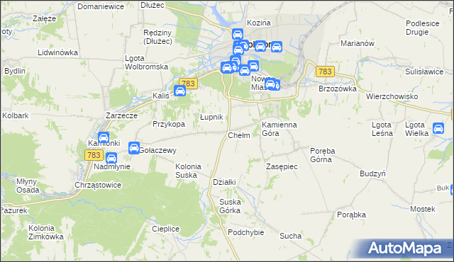 mapa Chełm gmina Wolbrom, Chełm gmina Wolbrom na mapie Targeo