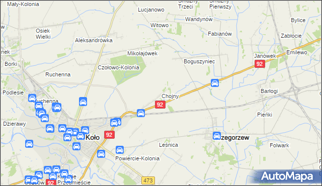 mapa Chojny gmina Koło, Chojny gmina Koło na mapie Targeo