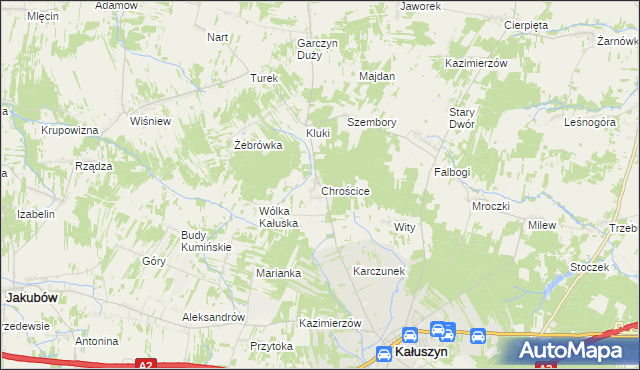 mapa Chrościce gmina Kałuszyn, Chrościce gmina Kałuszyn na mapie Targeo