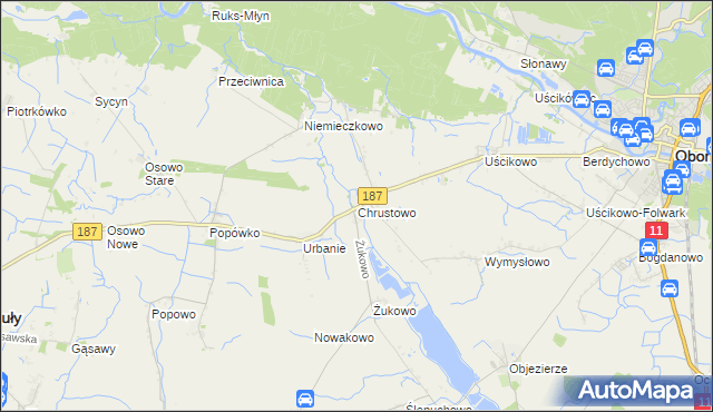 mapa Chrustowo gmina Oborniki, Chrustowo gmina Oborniki na mapie Targeo