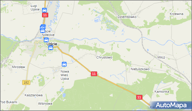 mapa Chrustowo gmina Ujście, Chrustowo gmina Ujście na mapie Targeo