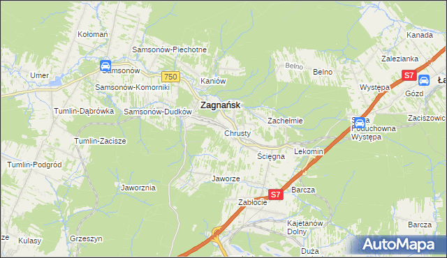 mapa Chrusty gmina Zagnańsk, Chrusty gmina Zagnańsk na mapie Targeo