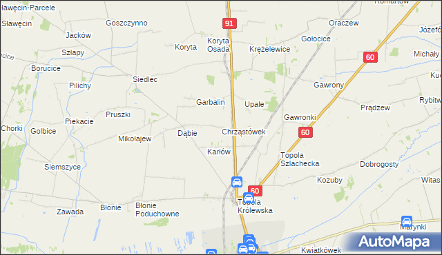 mapa Chrząstówek gmina Łęczyca, Chrząstówek gmina Łęczyca na mapie Targeo