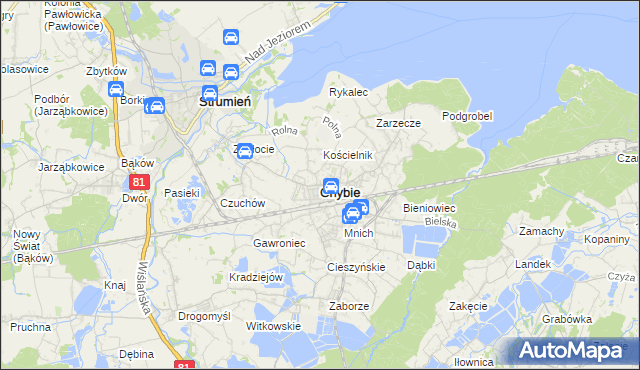 mapa Chybie, Chybie na mapie Targeo