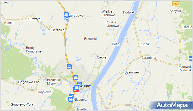 mapa Ciepłe gmina Gniew, Ciepłe gmina Gniew na mapie Targeo