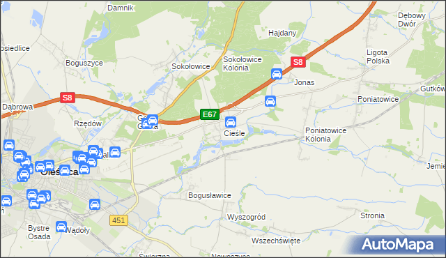 mapa Cieśle gmina Oleśnica, Cieśle gmina Oleśnica na mapie Targeo