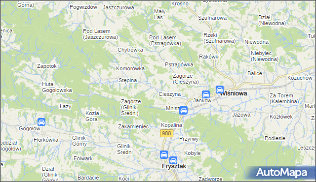 mapa Cieszyna, Cieszyna na mapie Targeo