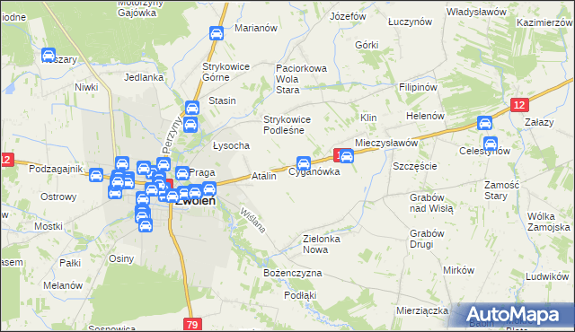 mapa Cyganówka gmina Zwoleń, Cyganówka gmina Zwoleń na mapie Targeo