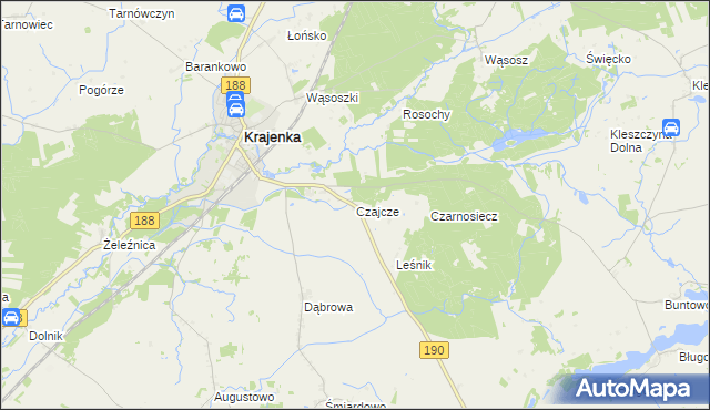 mapa Czajcze gmina Krajenka, Czajcze gmina Krajenka na mapie Targeo