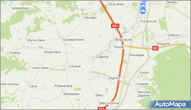 mapa Czaplice gmina Łomża, Czaplice gmina Łomża na mapie Targeo