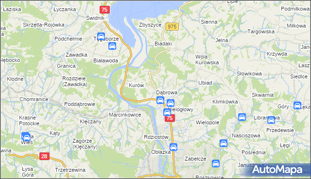 mapa Dąbrowa gmina Chełmiec, Dąbrowa gmina Chełmiec na mapie Targeo