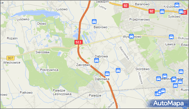 mapa Dąbrowa gmina Dopiewo, Dąbrowa gmina Dopiewo na mapie Targeo