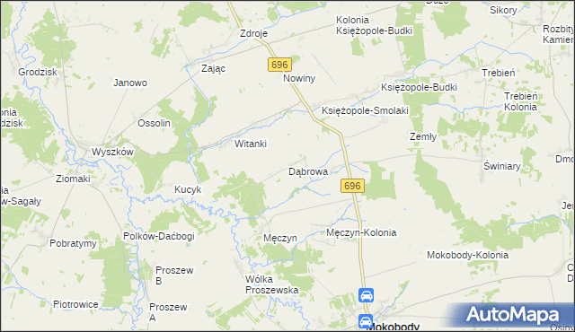 mapa Dąbrowa gmina Mokobody, Dąbrowa gmina Mokobody na mapie Targeo