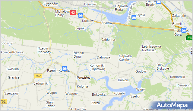 mapa Dąbrowa gmina Pawłów, Dąbrowa gmina Pawłów na mapie Targeo