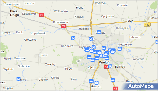 mapa Dąbrowa gmina Wieluń, Dąbrowa gmina Wieluń na mapie Targeo