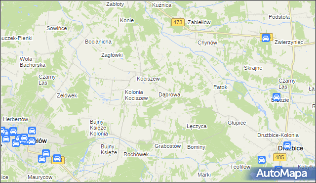 mapa Dąbrowa gmina Zelów, Dąbrowa gmina Zelów na mapie Targeo