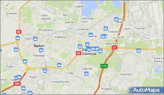 mapa Dąbrowa Górnicza, Dąbrowa Górnicza na mapie Targeo