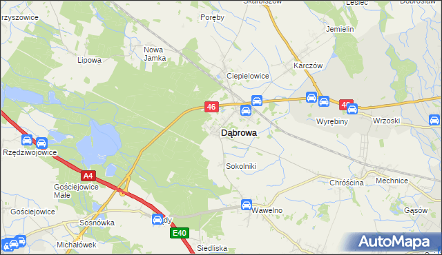 mapa Dąbrowa powiat opolski, Dąbrowa powiat opolski na mapie Targeo